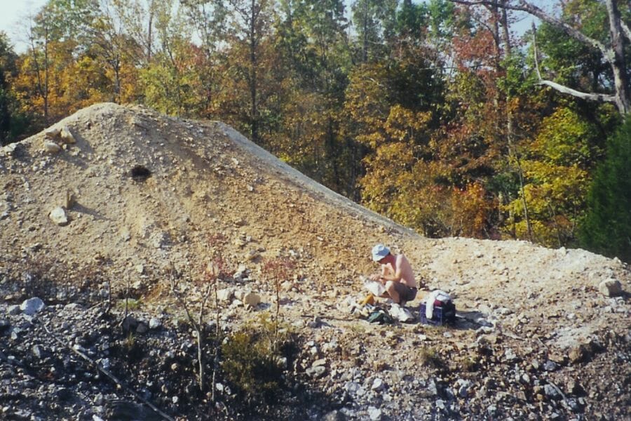 A gem hunter digging for gems at Hickory Cane Mine