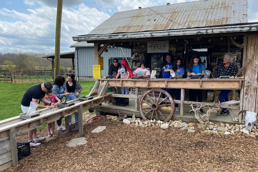 A number of young gem miners looking for gems at Little Big Gem Mine and Rock Shop