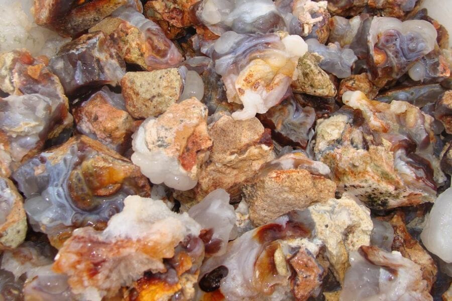 A pile of pretty agates found while gem mining in North Dakota
