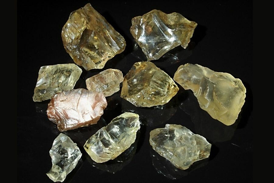 Different shades and forms of the Oregon Sunstone found while gem mining