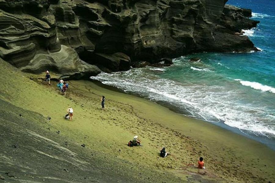 A group of people doing public gem mining in Hawaii