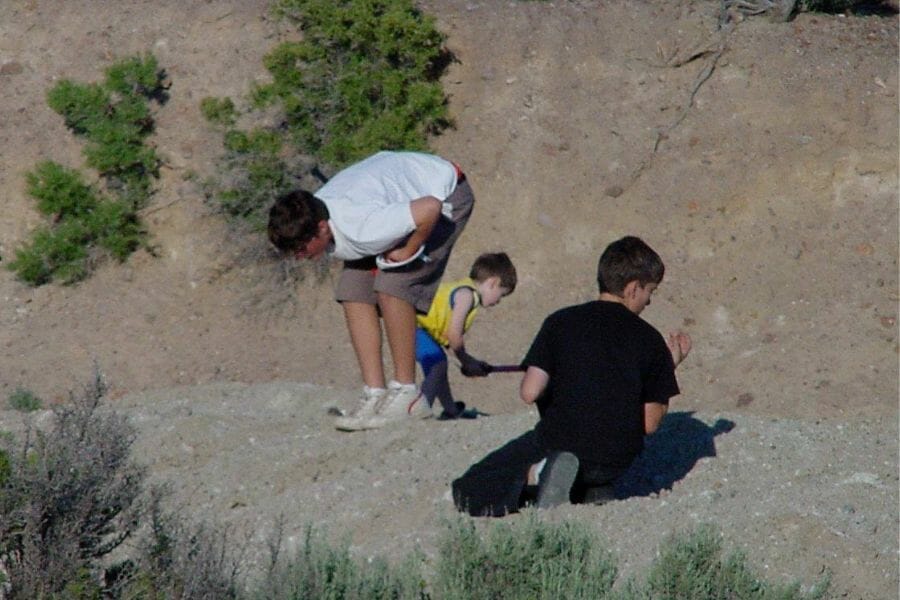 Children doing public gem mining in Nevada