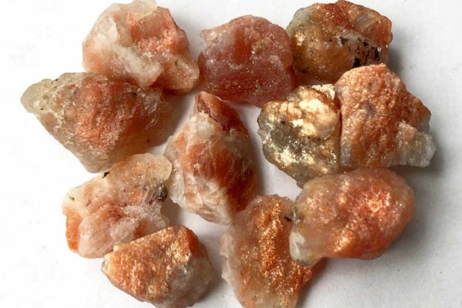 Eleven pieces of beautiful Sunstone mined while real gem mining in Hawaii
