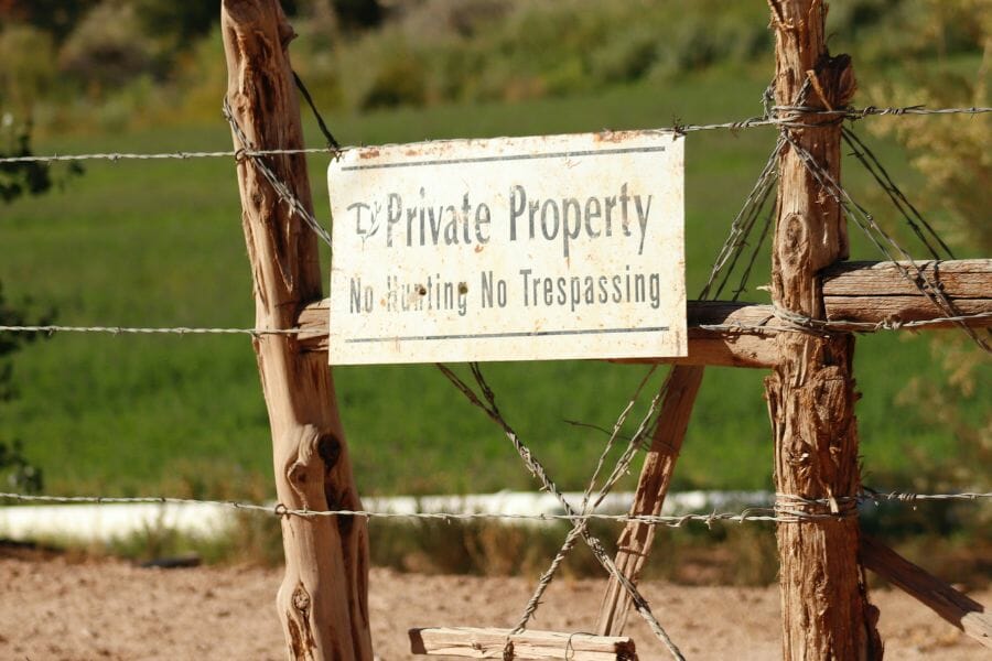 No trespassing sign on private property