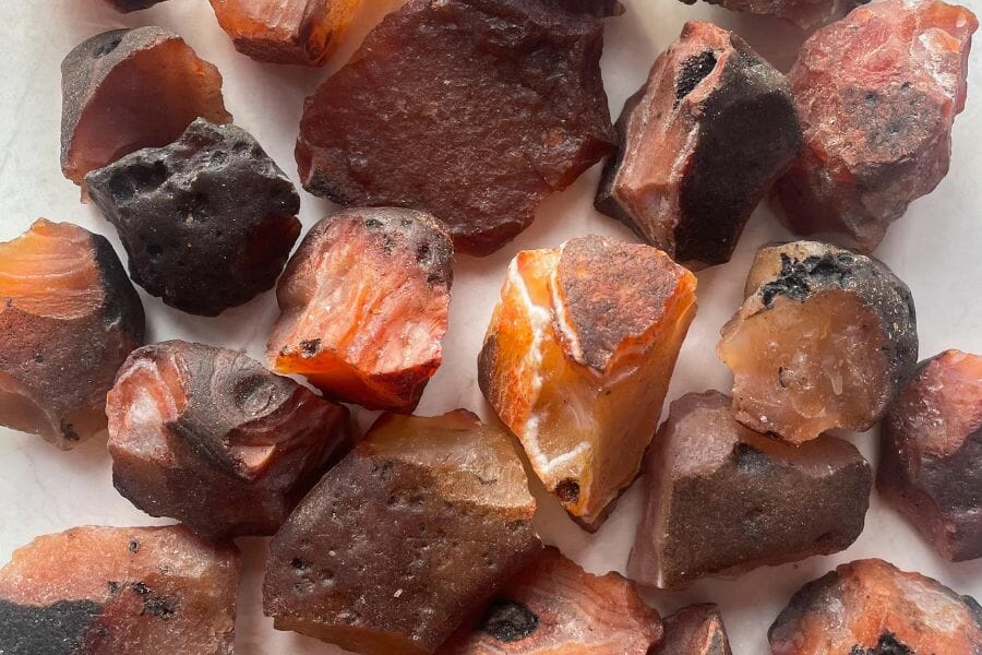 A pile of pretty Carnelians found while gem hunting in Rhode Island
