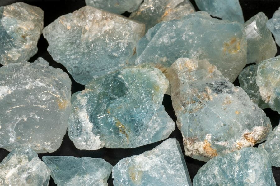 A handful of blue topaz discovered while gem hunting in Utah