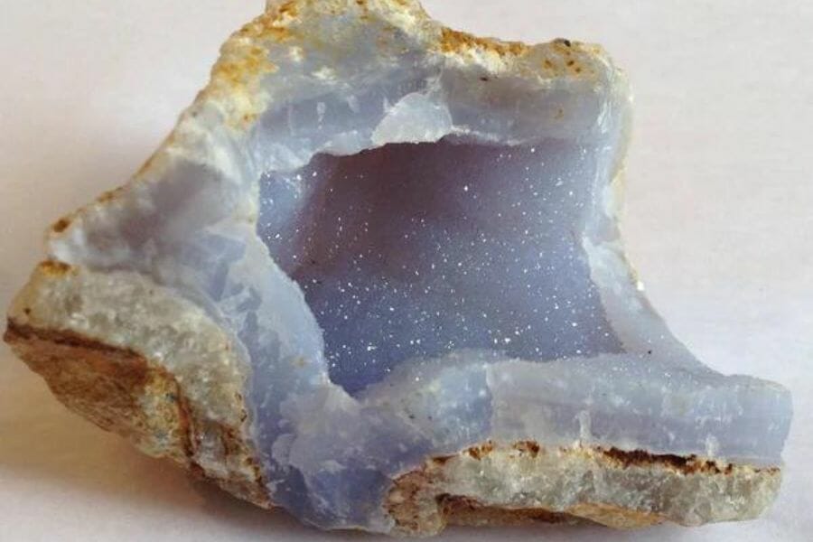 A gorgeous glittering blue chalcedony geode 