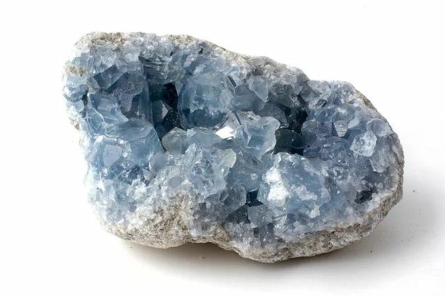 A gorgeous celestite geode with an irregular shape