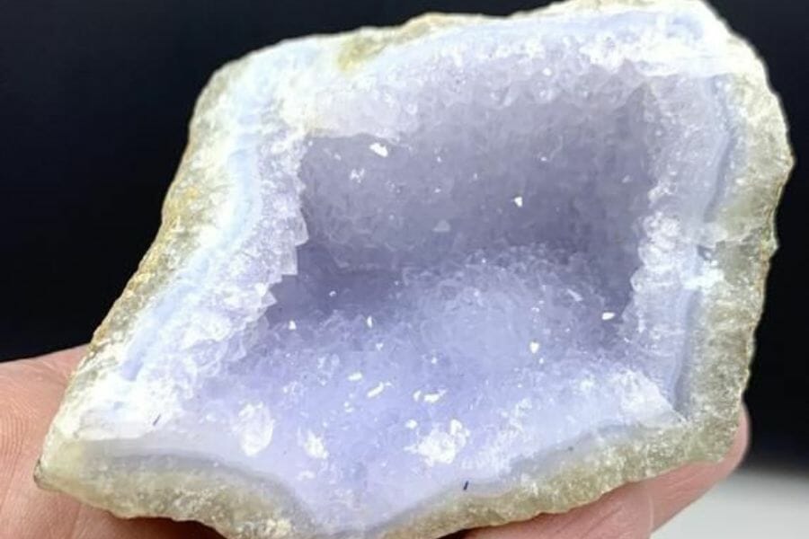 A mesmerizing chalcedony geode with a unique blue hue