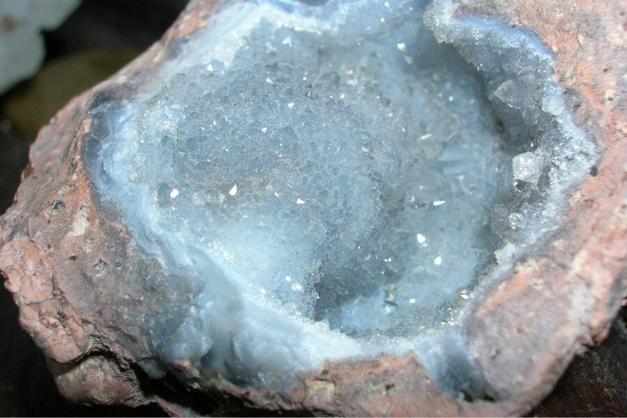Blue and white quartz geode