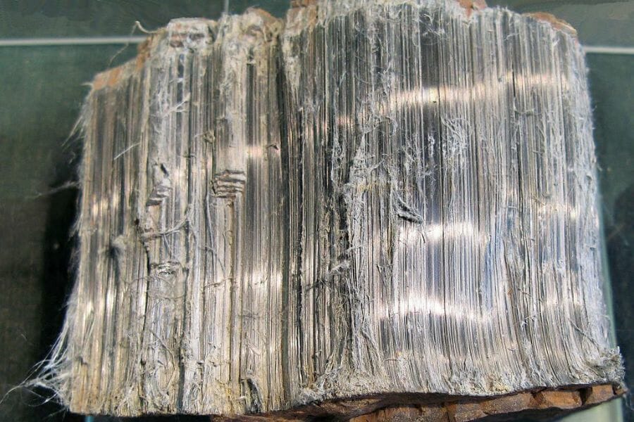 A piece of Crocidolite showing its details of gray strands