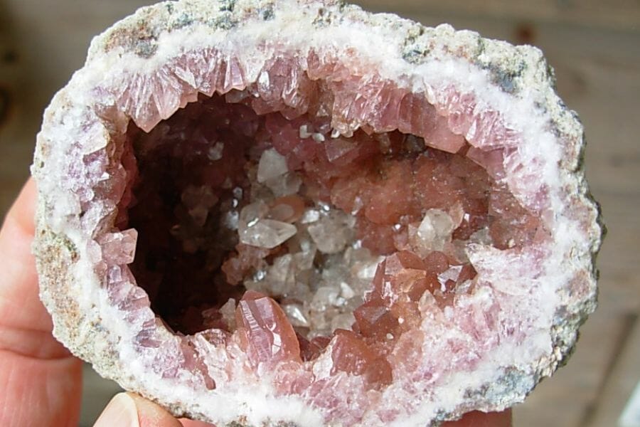 A mesmerizing pink hematite geode