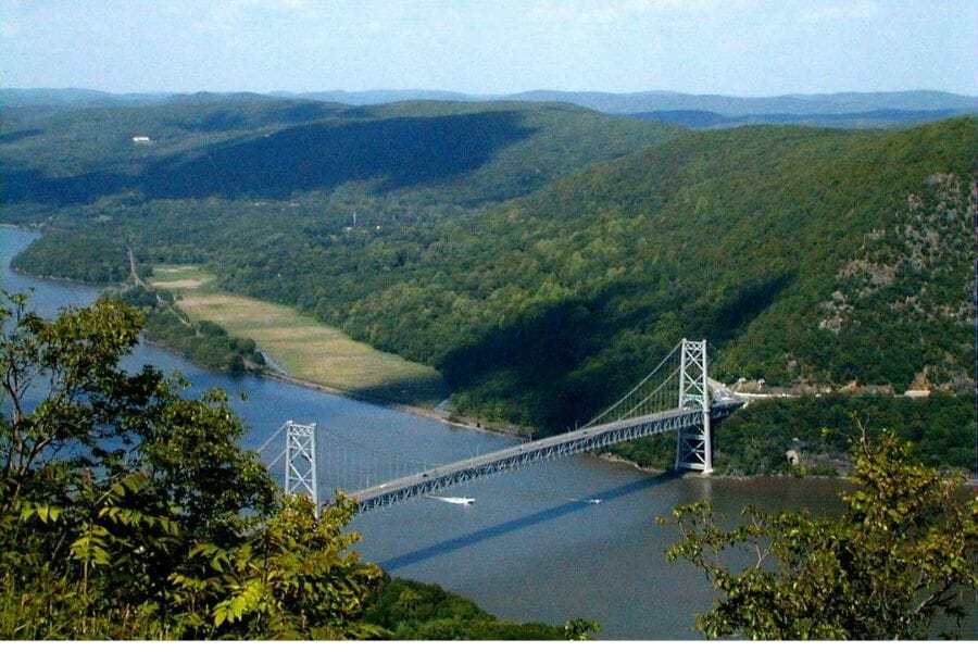 An aerial view of the Hudson River in Hudson County