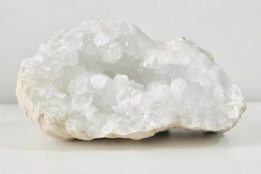 An elegant quartz geode with white crystals inside