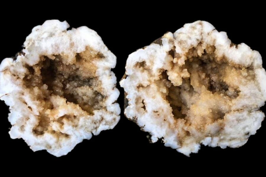 Two beautiful Quartz geodes side by side