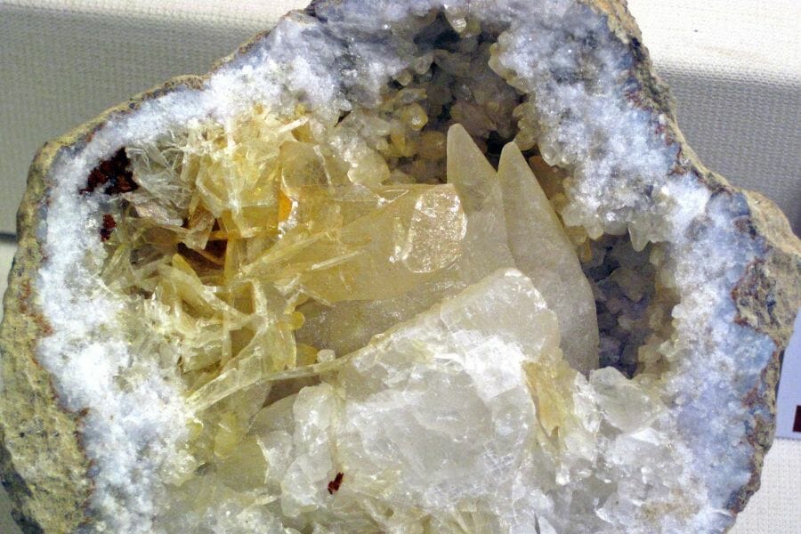 A Quartz, Calcite, and Barite geode cracked open