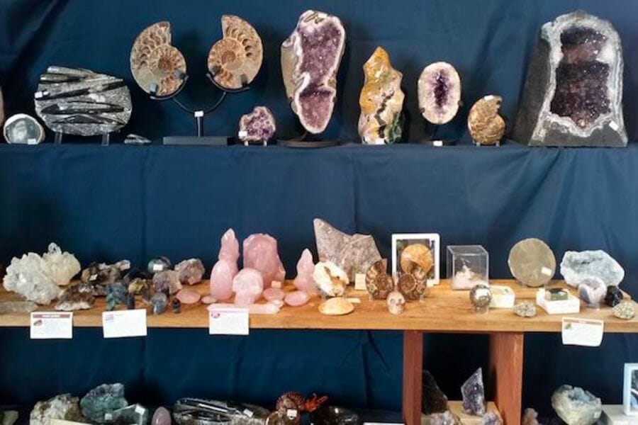 Specimens for sale at the Geodes and Gemstones local shop