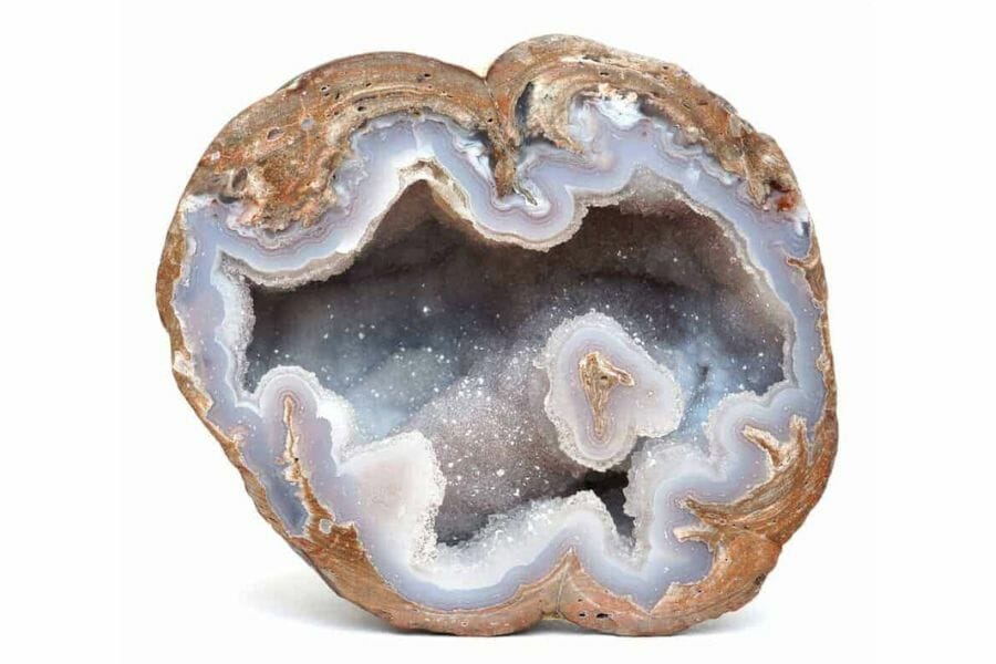 An elegant geode with sparkling blue and white crystals