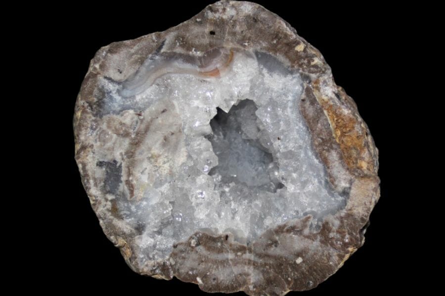 Half of an opened Quartz geode showing its crystal contents