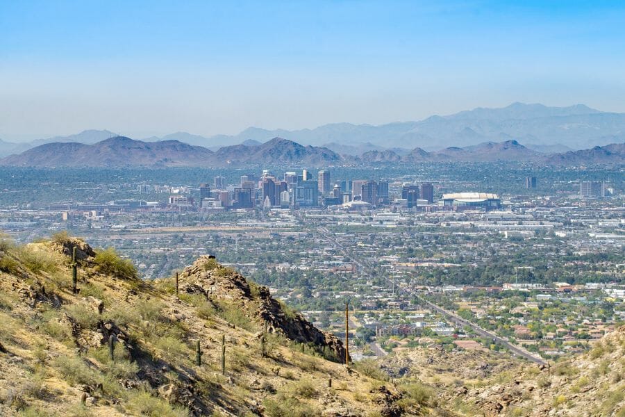 A tranquil view of the mountains and city skyline at Maricopa County