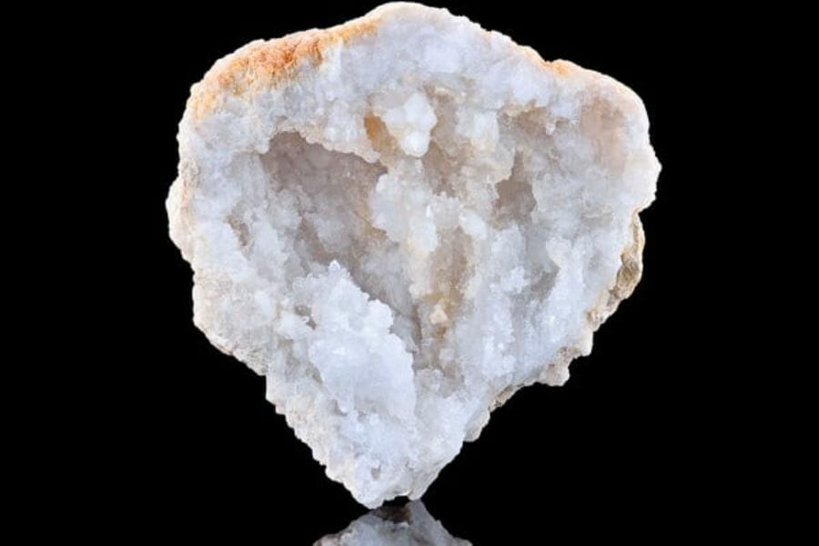 A pristine sample of an open drusy quartz geode