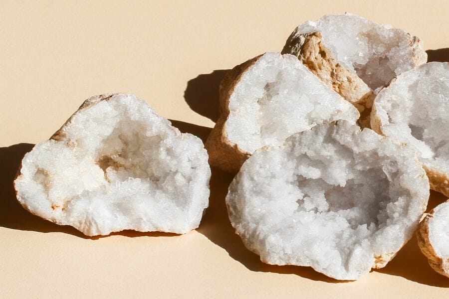 A beautiful photo of half-opened drusy quartz geodes