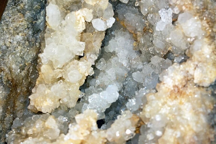 A very close up look at the crystals within a geode