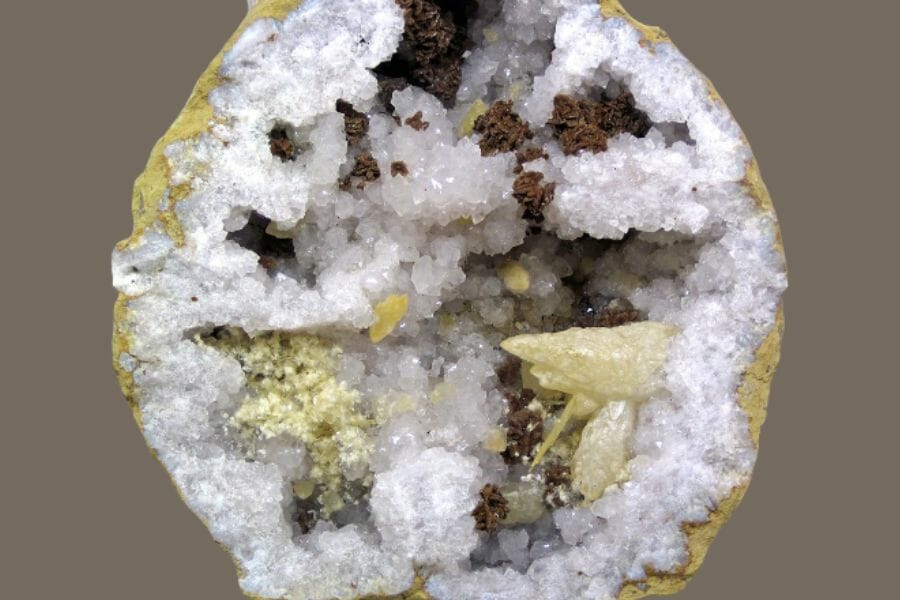 A beautiful geode of various minerals found in a museum in Ohio