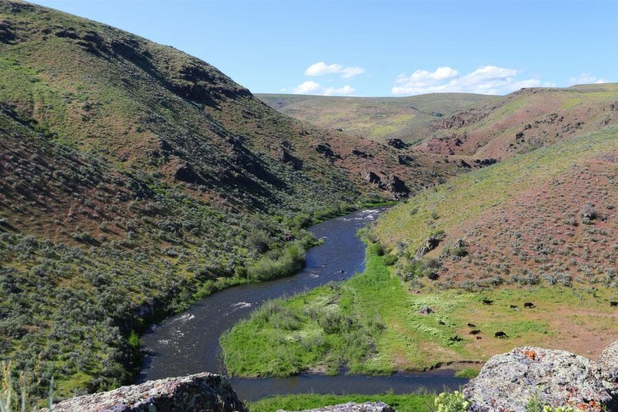 A bird's eyeview of the Powder River and its surrounding terrain