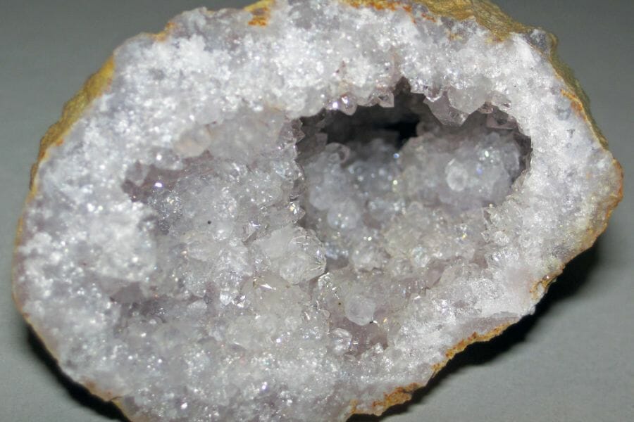 A gorgeous quartz geode with bubble-like crystals in the middle