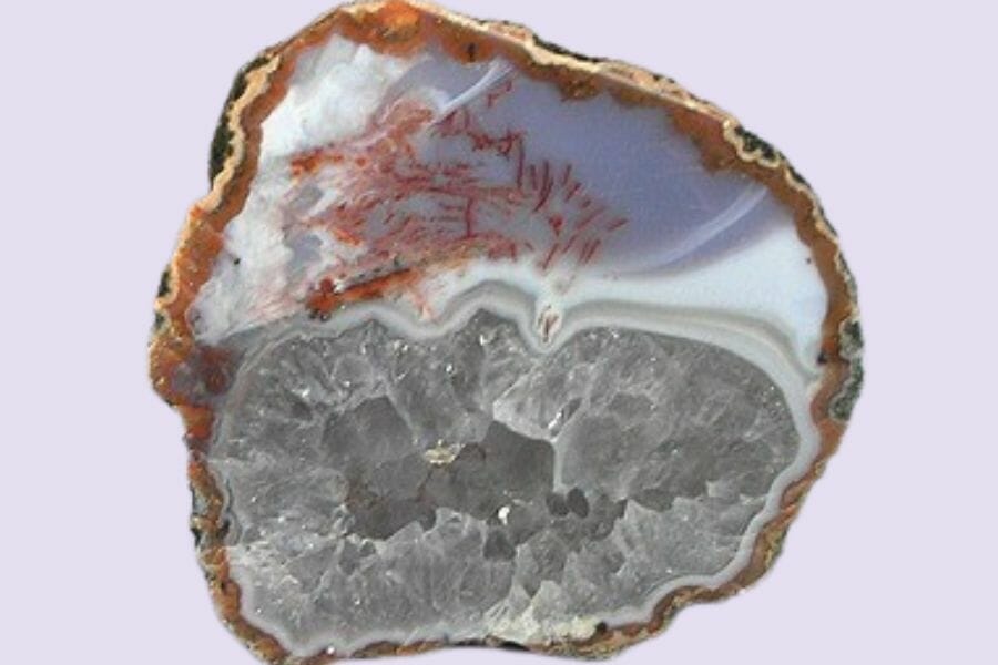 An interesting sample of a Chalcedony geode cracked in half