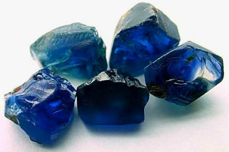 Five samples of blue Sapphire crystals