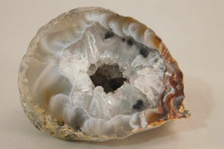 A sample of a beautiful geode showing its interesting crystals inside