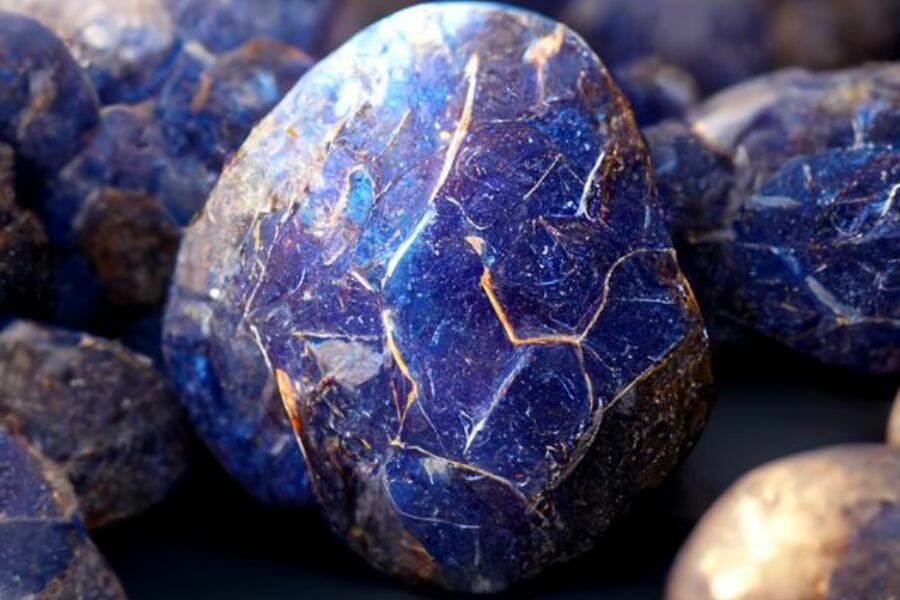 Close up look at the interesting patterns of a bright blue Sodalite crystal