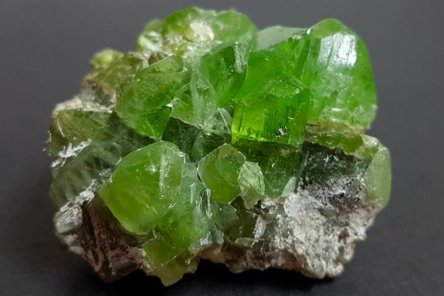 A beautiful sample of green Peridot crystals
