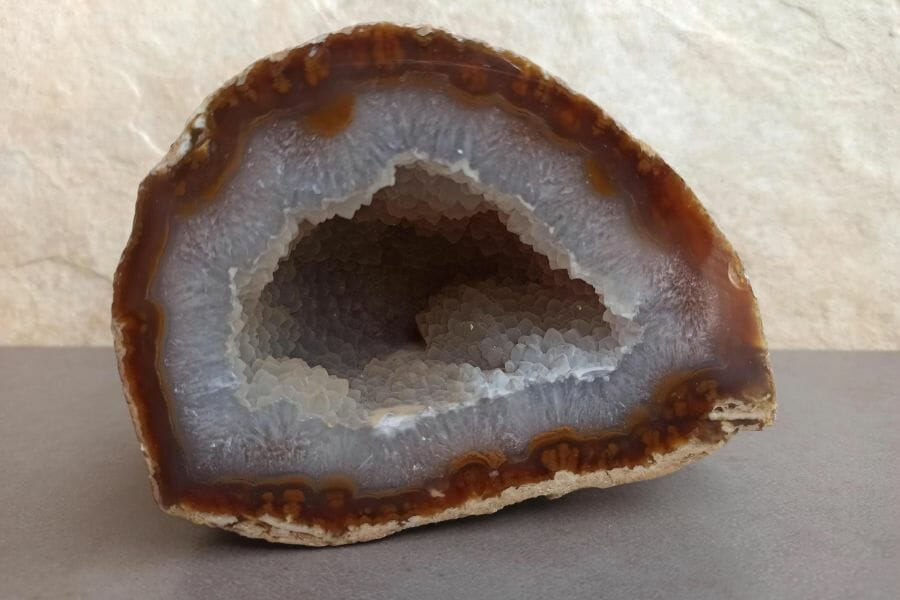 A pretty agate geode with an even cut