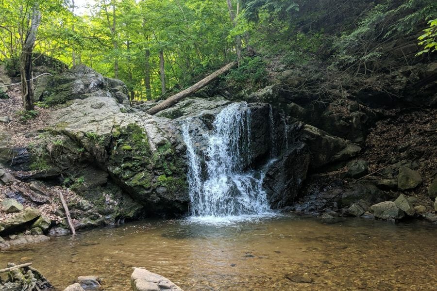 A small waterfall at Baltimore County where you can find geode-like formations