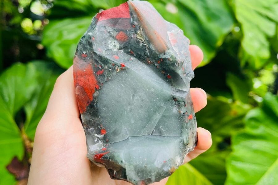 A pretty hand-sized bloodstone with red patches
