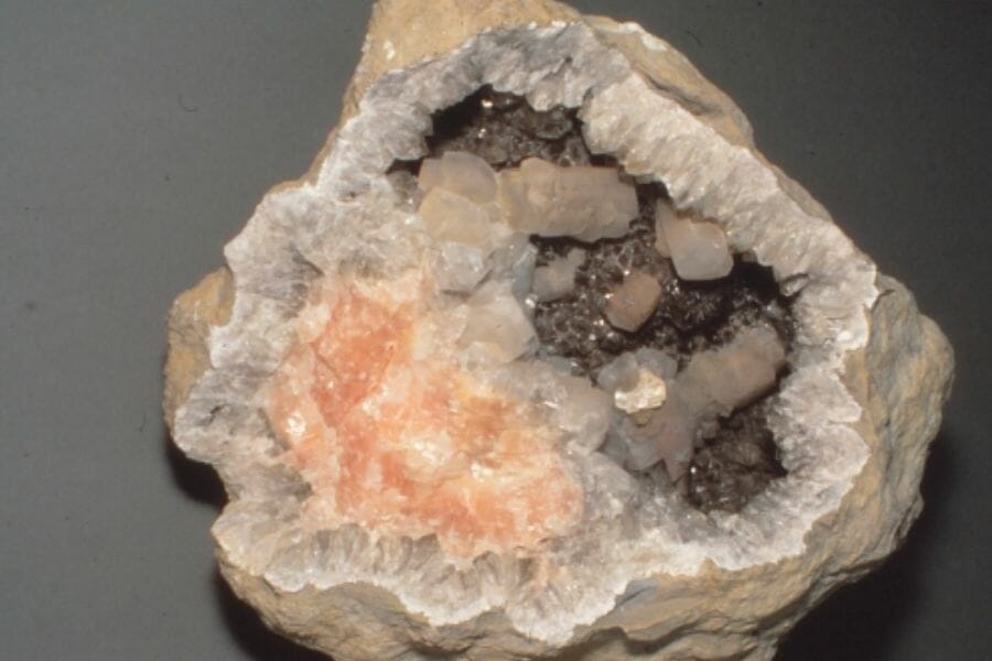 A beautiful geode with interesting orange crystals