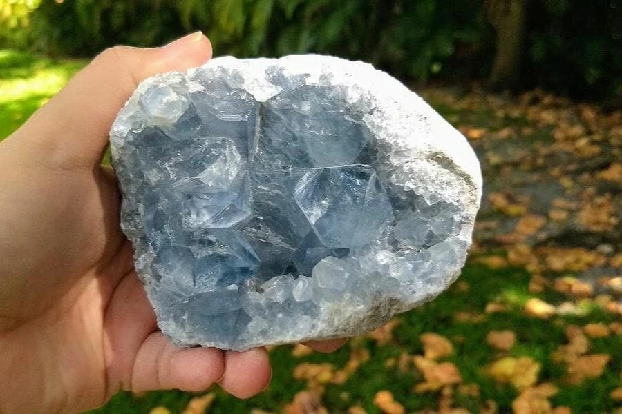 A stunning celestite with a round shape