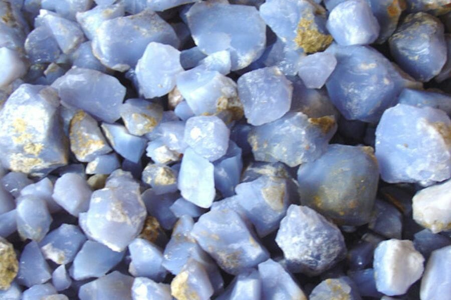 A pile of blue chalcedony crystals found at Snyderville Quarry