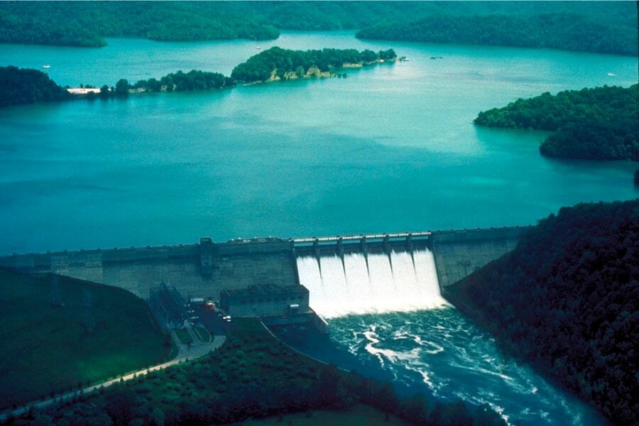 An aerial view of the Dale Hollow Reservoir