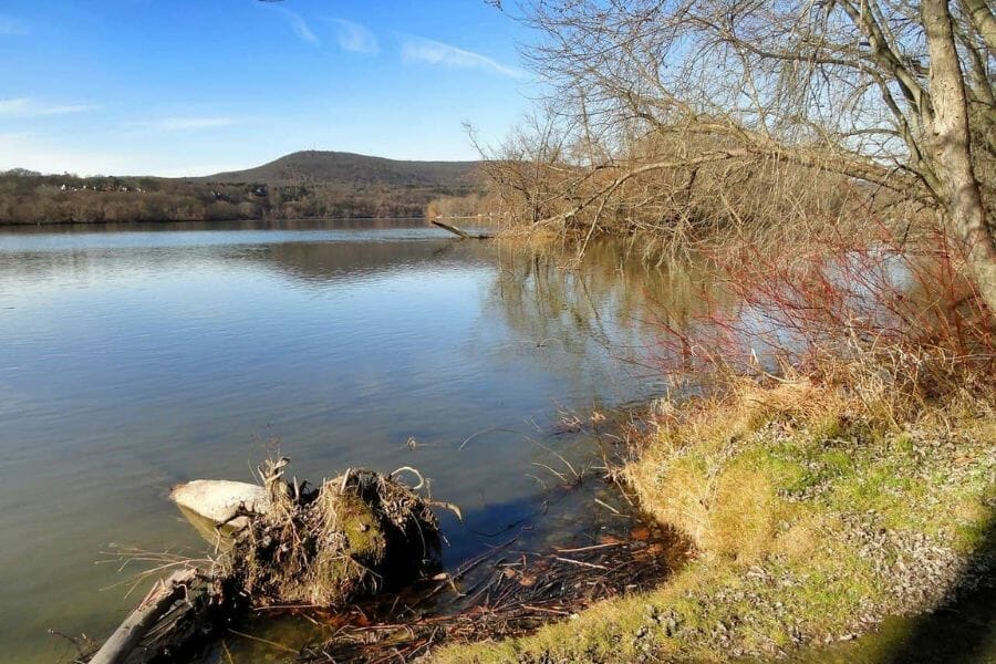 A calm lake near East Deerfield in Massachusetts where you can find geodes