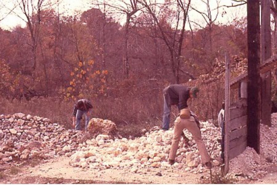 Three crystal hunters digging for crystals at the Empire Mine