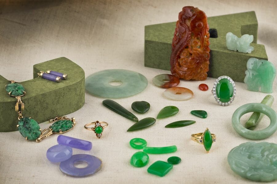 Various colors and types of jade