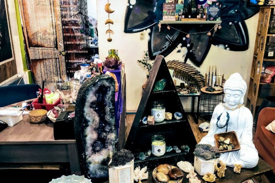 A look at the interior and available items at a local rock and gem shop