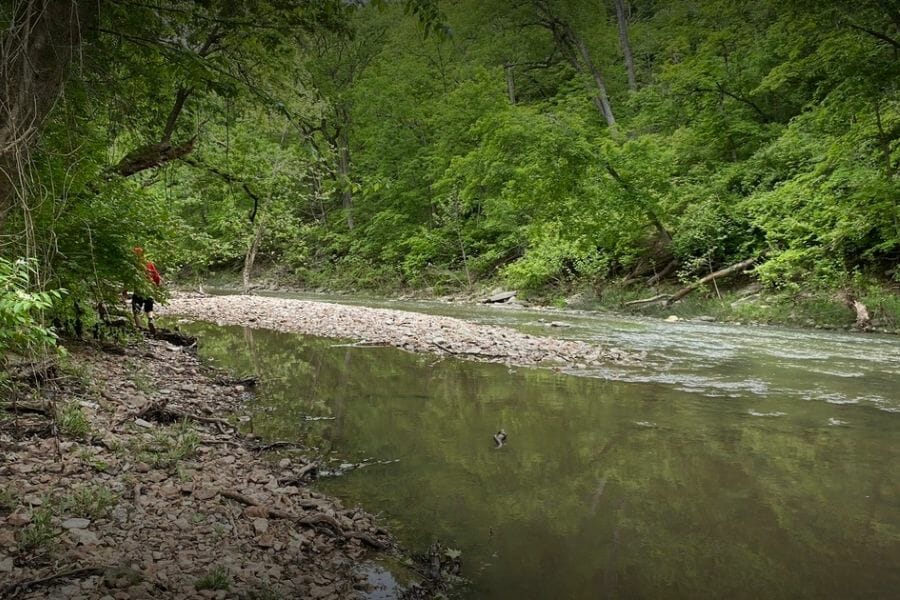 The waters, surrounding formations and trees at the Grindstone Creek