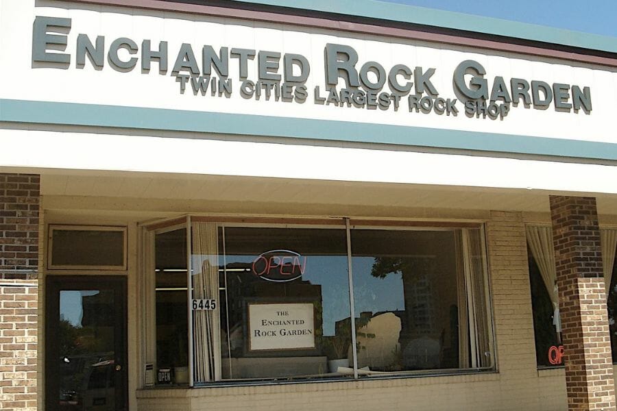 The front store window of the Enchanted Rock Garden