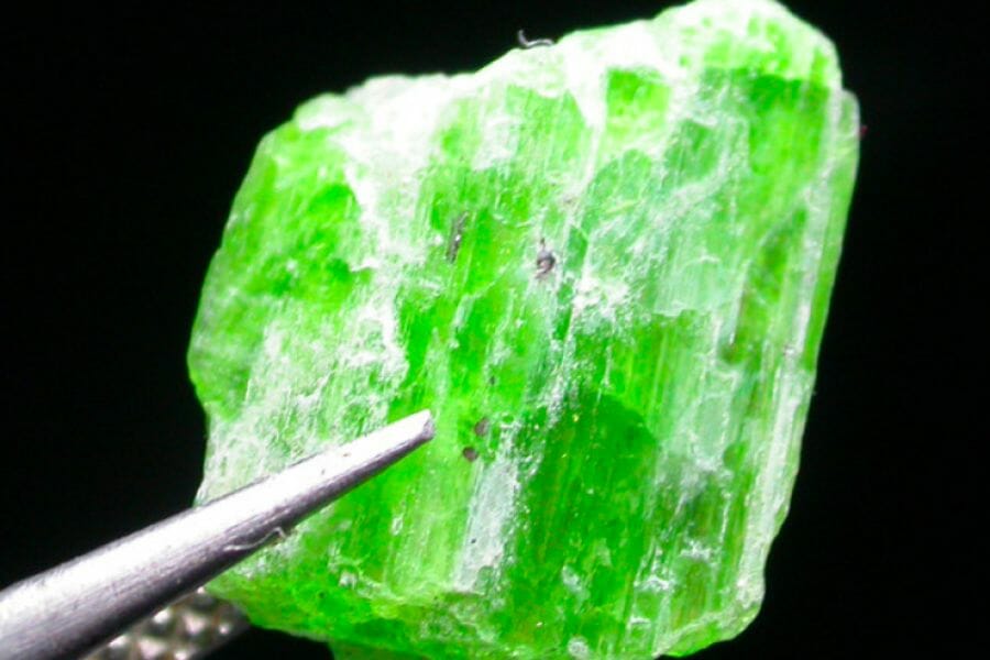 Close up look at a neon green Tremolite