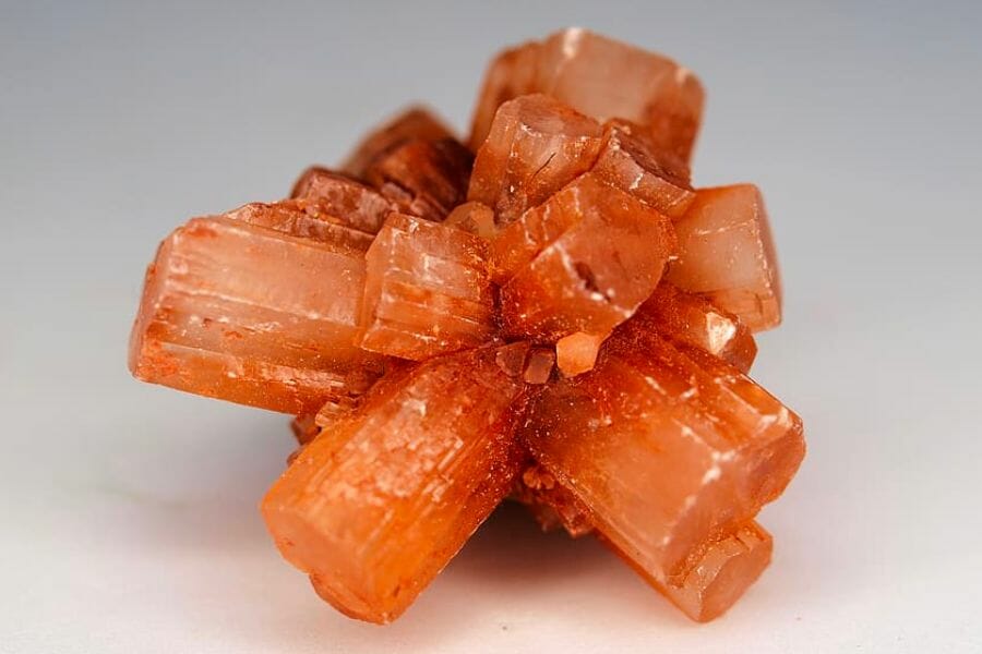 A close up look at mesmerizing orange Aragonite crystals